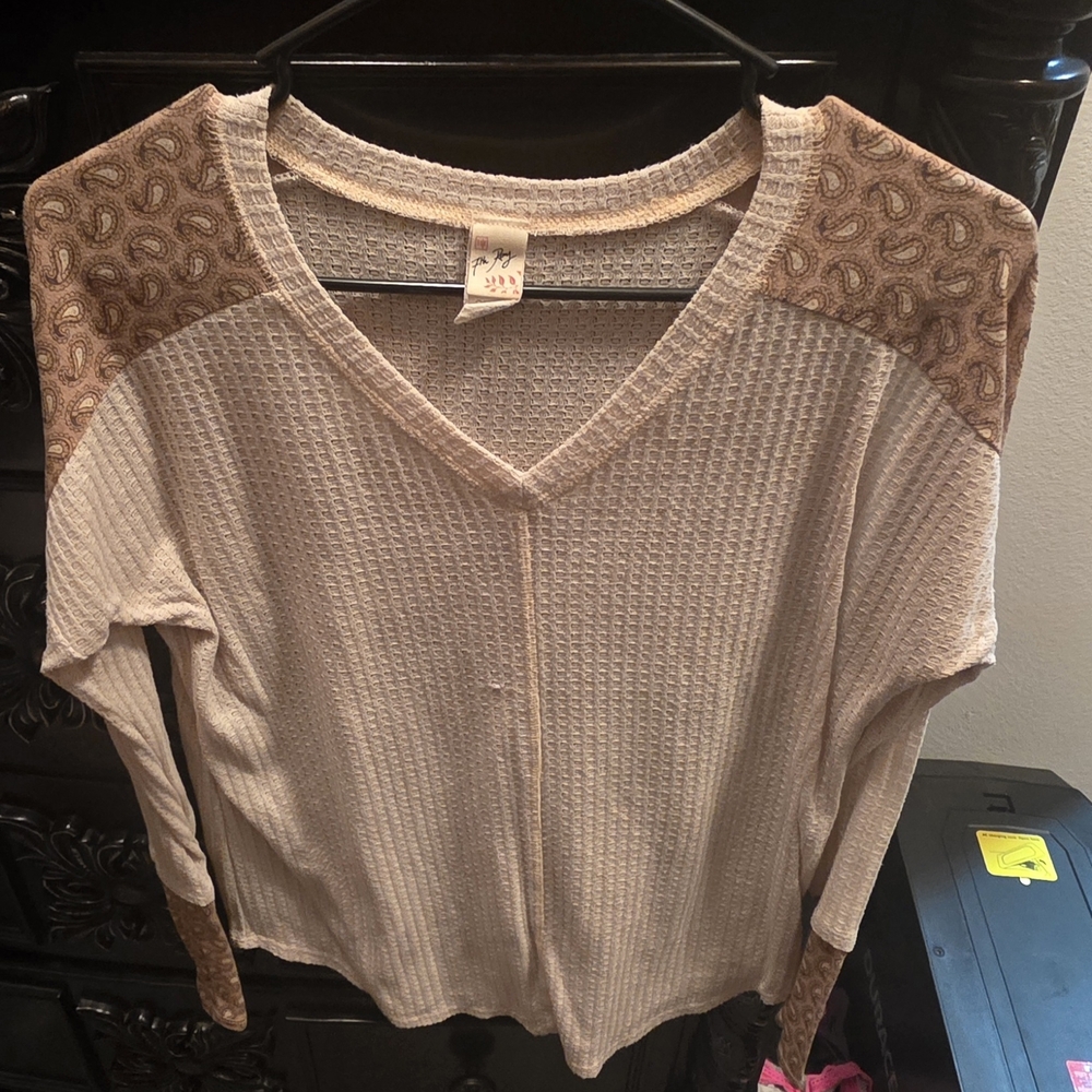 7th Ray Beige Textured Knit Top